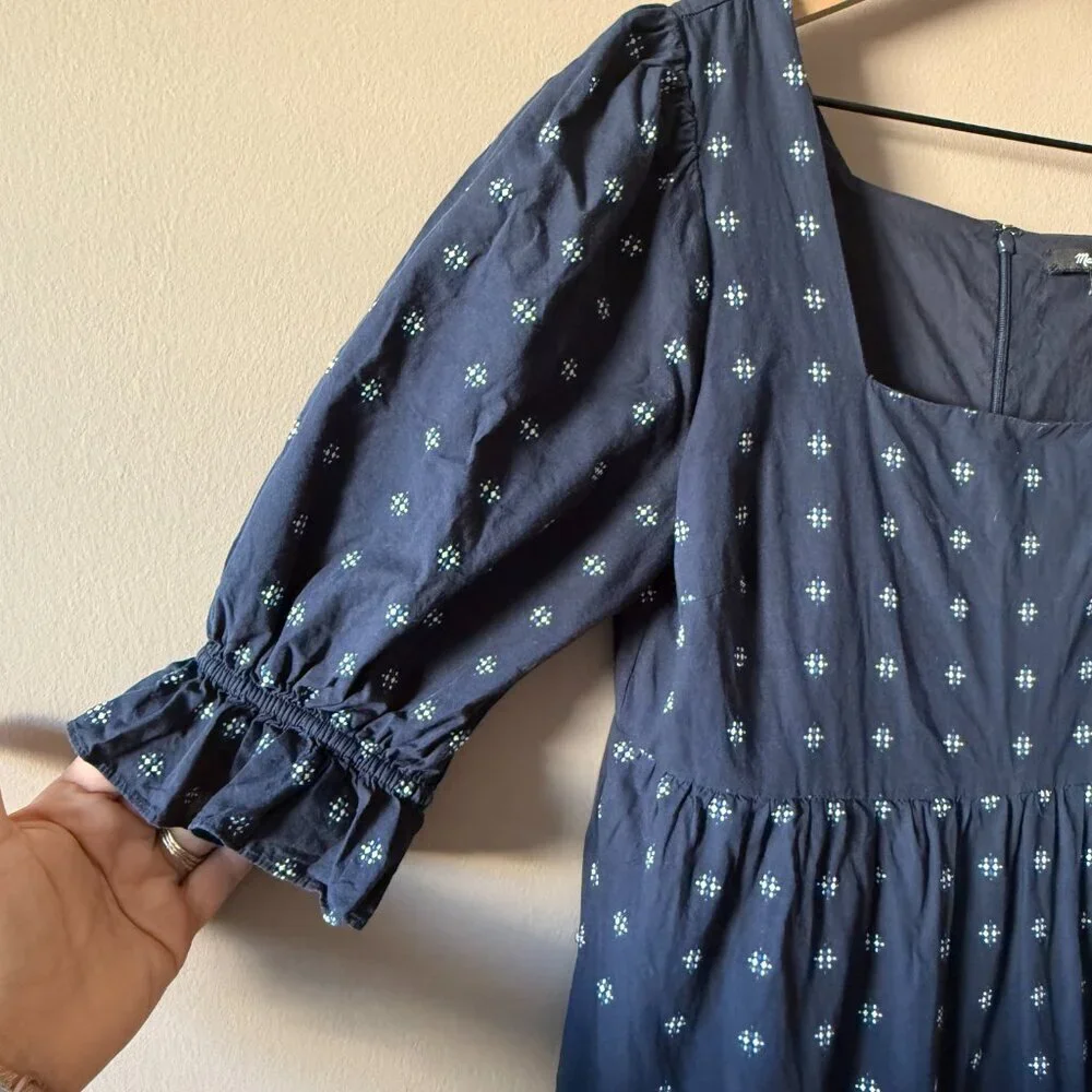 Women's 6 Madewell Square-Neck Puff-Sleeve Babydoll Dress Navy Mini - Picture 6 of 10
